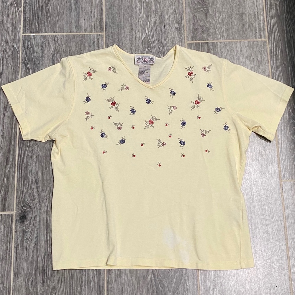 Vintage Floral embroidered v neck shirt